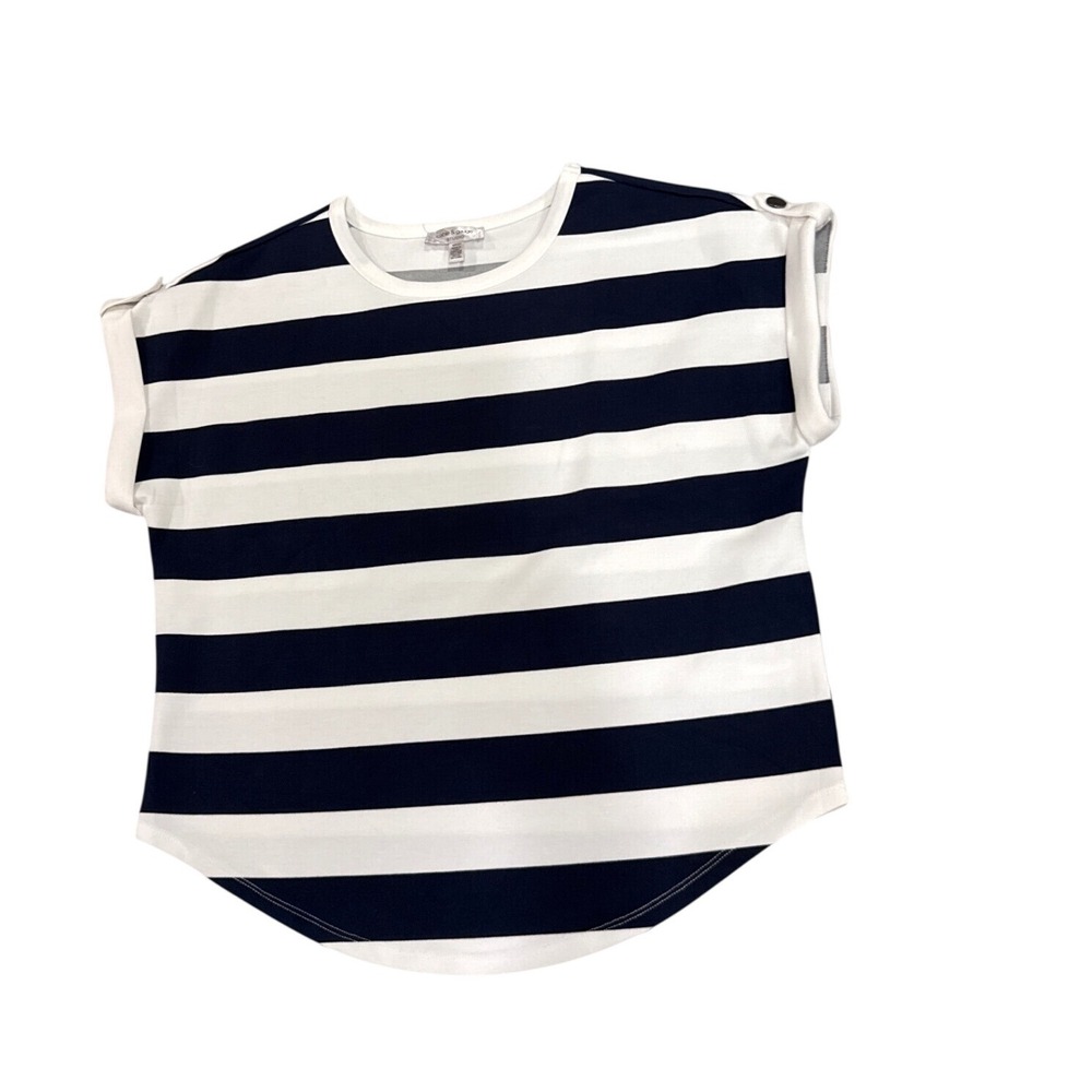 Cable & Gauge Studio Womans S Navy White Striped Cap Sleeve Top Coastal Nautical